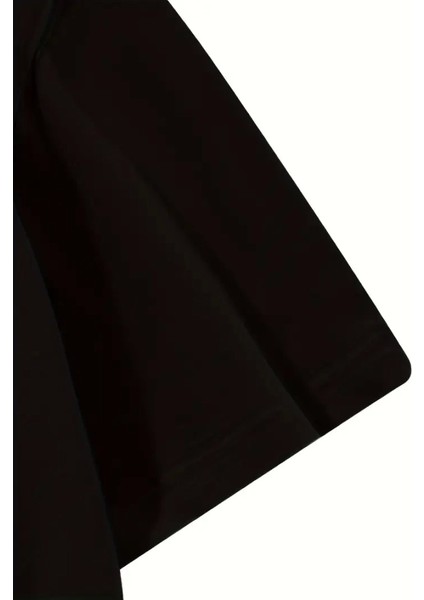 Baskılı Oversize Bisiklet Yaka T-Shirt - Siyah indirimleri