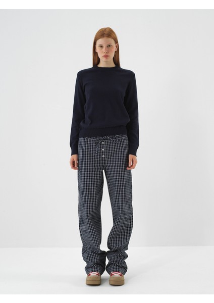 Kadın Lacivert Pamuk Dokulu Oversize Kazak