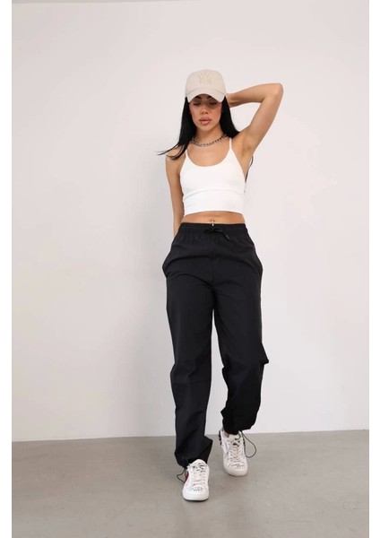 Praşut Kumaş Paça Cepli Baggy Eşofman - Siyah fiyatları