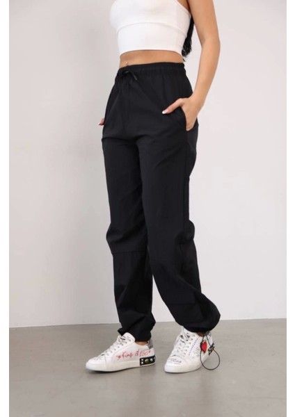 Praşut Kumaş Paça Cepli Baggy Eşofman - Siyah modelleri
