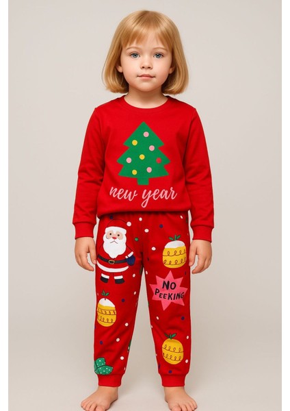 Kız Çocuk Yılbaşı Temalı Pamuklu Pijama Takımı