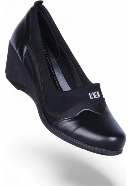 Vollex Vl3 Siyah 7cm Kadın Dolgu Topuklu Ayakkabı