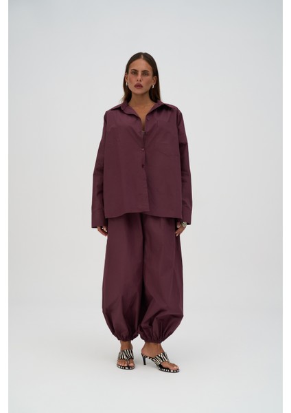 Velora Bordo Poplin Şalvar Pantolon