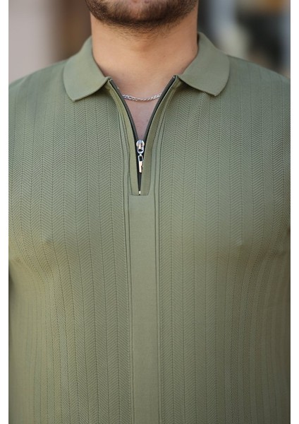 Erkek Yakası Fermuarlı Kısa Kollu T-Shirt modelleri