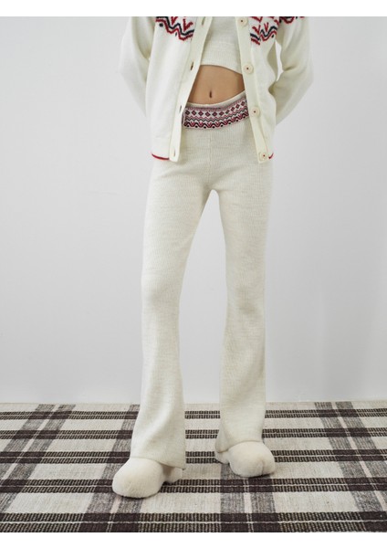 Kadın Ekru Doğal Yün Dokulu Regular Fit Pantolon fiyatları