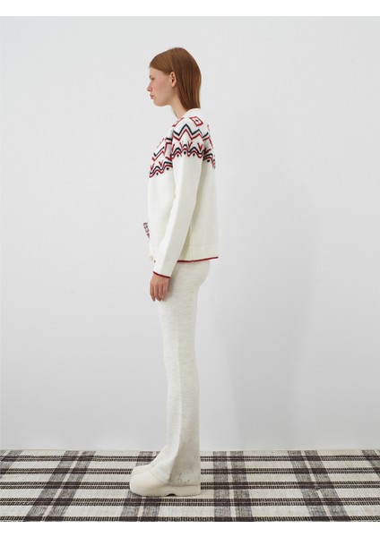 Kadın Ekru Doğal Yün Dokulu Regular Fit Pantolon modelleri