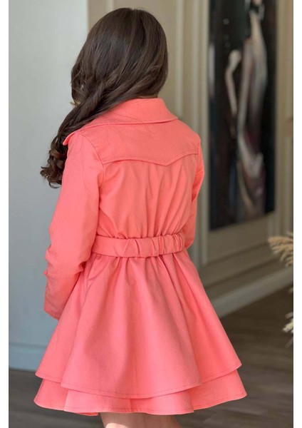 Kız Çocuk Çiçek Desenli Piliseli Yavru Ağzı Trençkotlu Elbise fırsatları