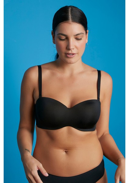 Siyah Toparlayıcı Lotus Premium Dolgusuz Straplez Sütyen