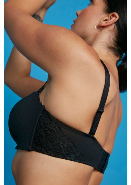 Siyah Toparlayıcı Lotus Premium Dolgusuz Straplez Sütyen