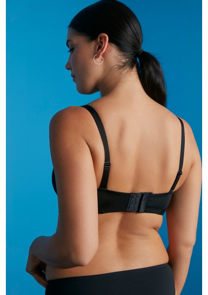 Siyah Toparlayıcı Lotus Premium Dolgusuz Straplez Sütyen