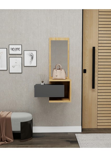 Stella Çekmeceli Duvara Monte Aynalı Dresuar Safirmeşe Antrasit - Stella