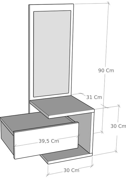 Stella Çekmeceli Duvara Monte Aynalı Dresuar Safirmeşe Antrasit - Stella