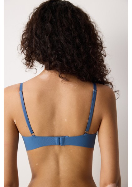 Liny Ribbed Balenli Koyu Mavi Sütyen