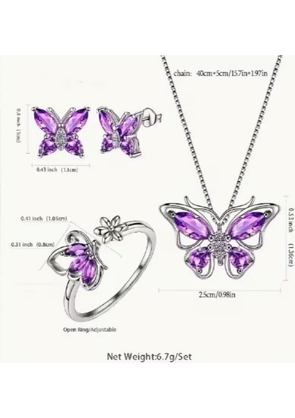 Set Günlük Giyim & Iş Yeri Purple Butterfly Zincirli Kolye & Yüzük & Küpe Seti fiyatları