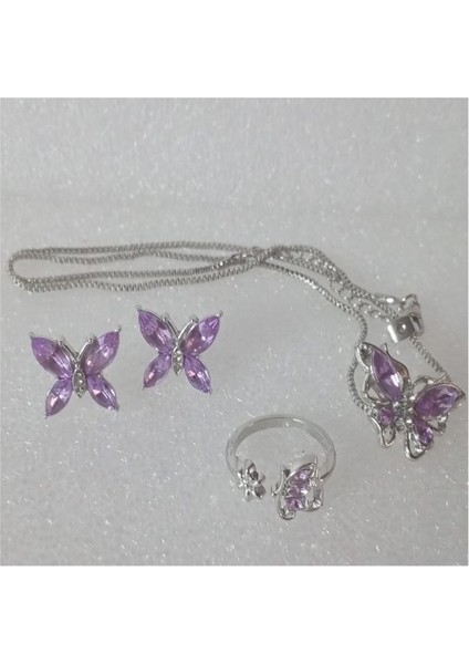 Set Günlük Giyim & Iş Yeri Purple Butterfly Zincirli Kolye & Yüzük & Küpe Seti fırsatları