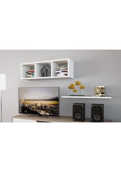 Duvar Rafı 3 Gözlü Tv Rafı Kitaplık Duvar Ünitesi fiyatları