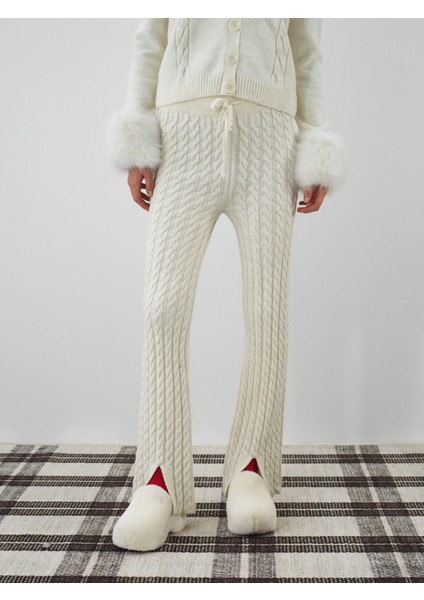 Kadın Ekru Doğal Yün Dokulu Oversize Pantolon fiyatları