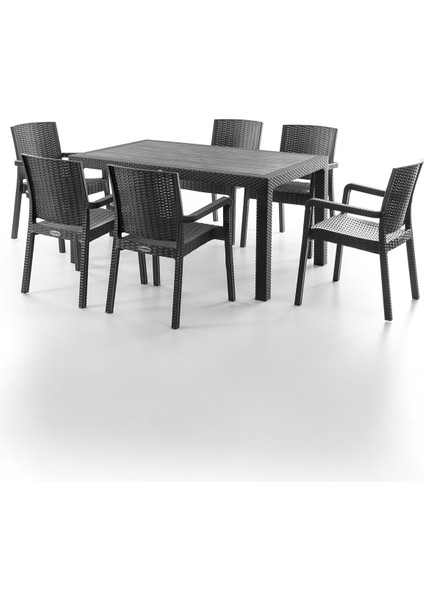 King 6 Kişilik Rattan Masa Sandalye Takımı Siyah