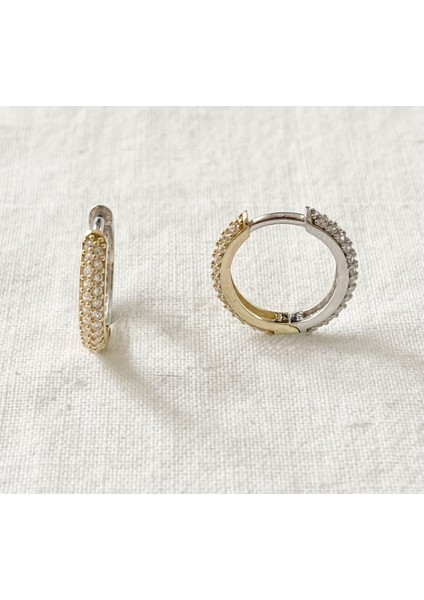 Sarı Ve Beyaz Renkli Halka Altın Küpe modelleri