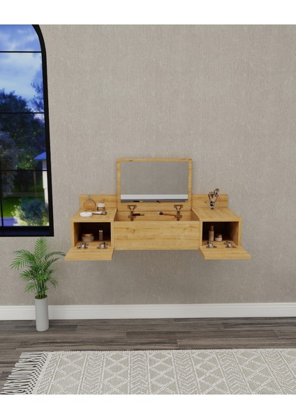 Zakkum Raflı Duvara Monte Aynalı Makyaj Masası Tuvalet Masası, Safirmeşe - Zakkum