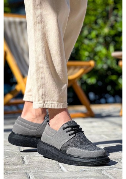 ZRN-042 Premium Bağcıklı Gri Siyah Casual Günlük Erkek Ayakkabı