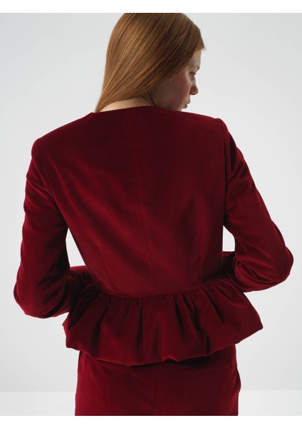Kadın Bordo Lüks Dokulu Soft Kadife Regular Fit Ceket indirimleri