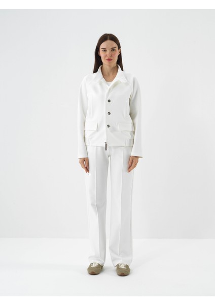 Kadın Ekru Pamuk Dokulu Oversize Ceket