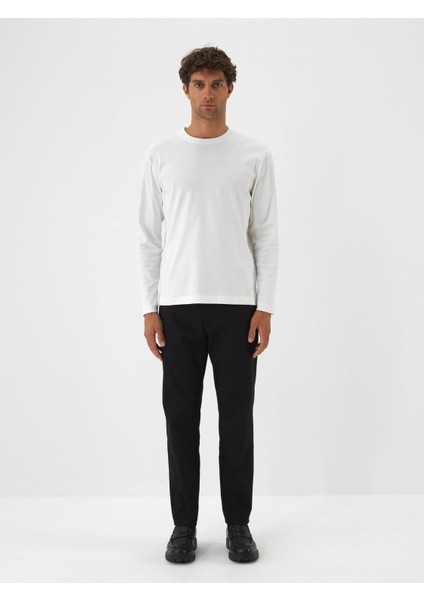 Erkek Ekru Lüks Merserize Dokulu Regular Fit Uzun Kollu Tişört