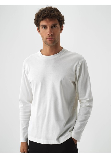 Erkek Ekru Lüks Merserize Dokulu Regular Fit Uzun Kollu Tişört fiyatları