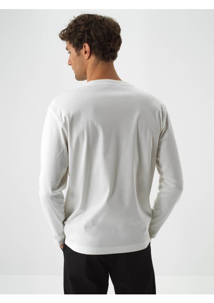 Erkek Ekru Lüks Merserize Dokulu Regular Fit Uzun Kollu Tişört fırsatları