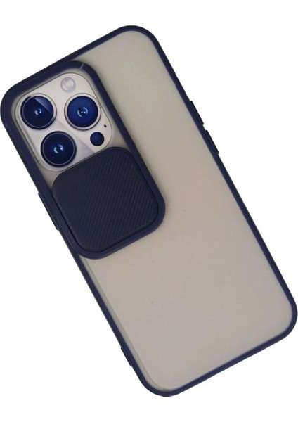 iPhone 13 Pro Kılıf Palm Buzlu Kamera Sürgülü Silikon - Lacivert modelleri