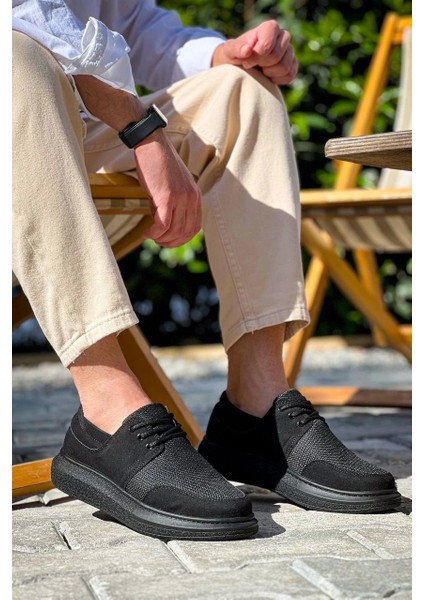 ZRN-042 Premium Bağcıklı Siyah Deri Tozu Casual Günlük Erkek Ayakkabı