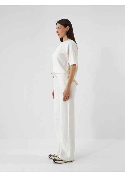 Kadın Ekru Pamuk Dokulu Oversize Sweat Pantolon modelleri