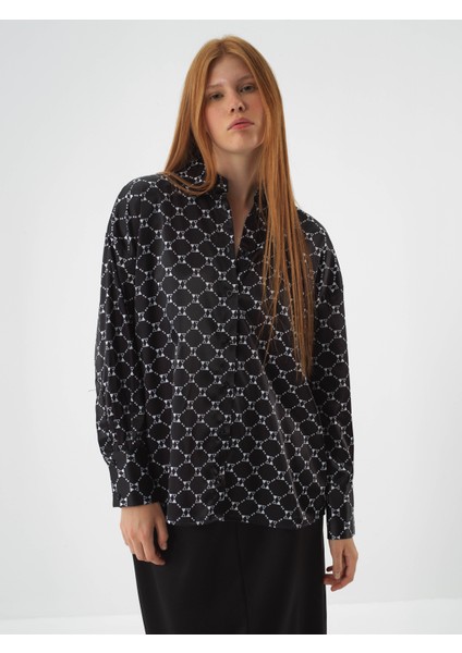 Kadın Siyah Ipeksi Saten Oversize Gömlek fiyatları