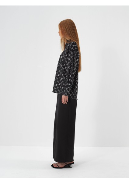 Kadın Siyah Ipeksi Saten Oversize Gömlek modelleri