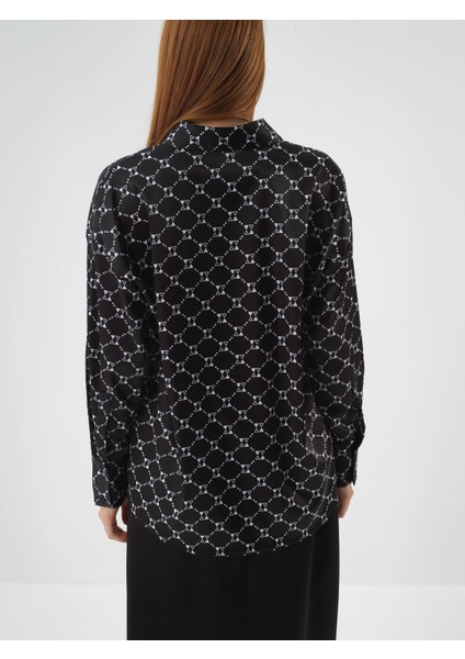 Kadın Siyah Ipeksi Saten Oversize Gömlek fırsatları