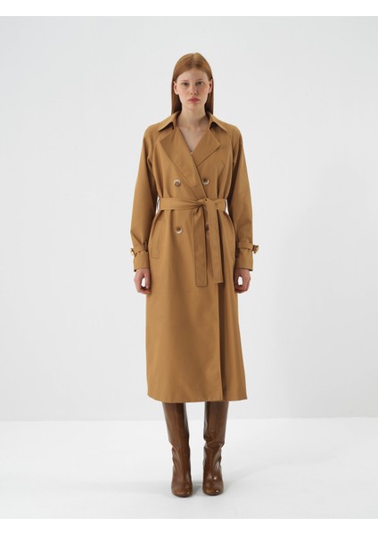 Kadın Camel Formunu Koruyan Regular Fit Trençkot