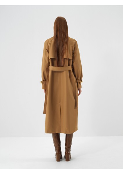 Kadın Camel Formunu Koruyan Regular Fit Trençkot indirimleri