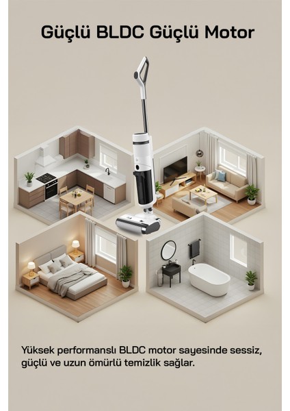 Yüzey Temizleyici, Islak ve Kuru Kullanım, Güçlü ve Etkili Temizlik, Beyaz Renk