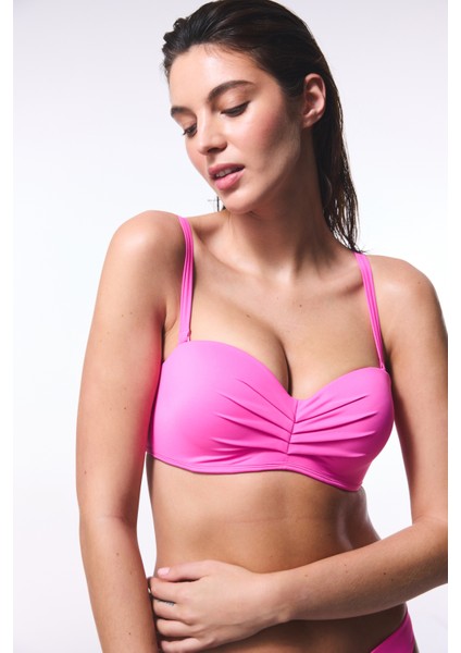 Pembe Lotus Bright Balenli Balconette Bikini Üstü