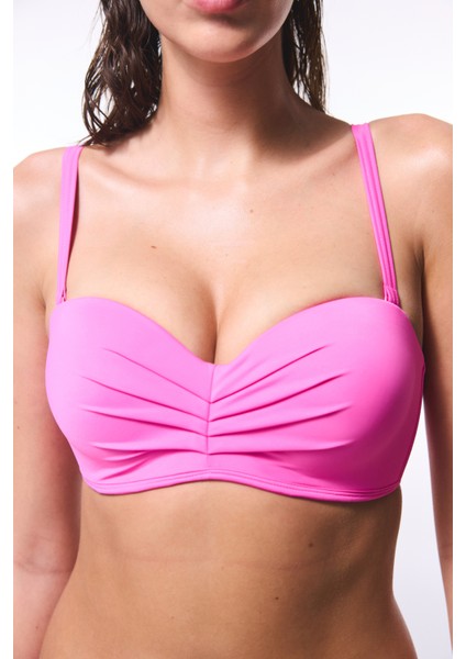 Pembe Lotus Bright Balenli Balconette Bikini Üstü