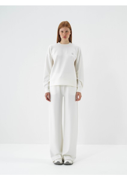 Kadın Ekru Modal Dokulu Oversize Sweatshirt