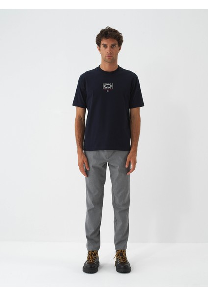 Erkek Lacivert Pamuk Dokulu Regular Fit Tişört