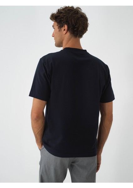 Erkek Lacivert Pamuk Dokulu Regular Fit Tişört fırsatları