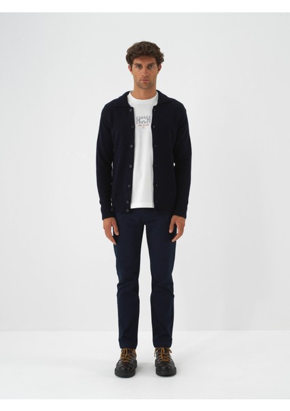 Erkek Lacivert Yumuşak Dokulu Regular Fit Hırka