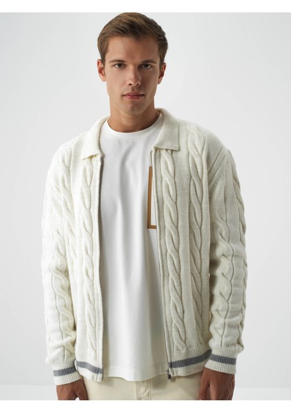 Erkek Ekru Doğal Yün Dokulu Regular Fit Hırka fiyatları