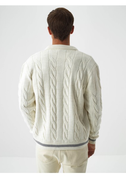 Erkek Ekru Doğal Yün Dokulu Regular Fit Hırka fırsatları