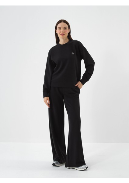 Kadın Siyah Modal Dokulu Oversize Sweatshirt