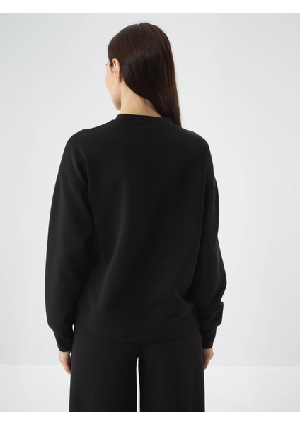 Kadın Siyah Modal Dokulu Oversize Sweatshirt indirimleri