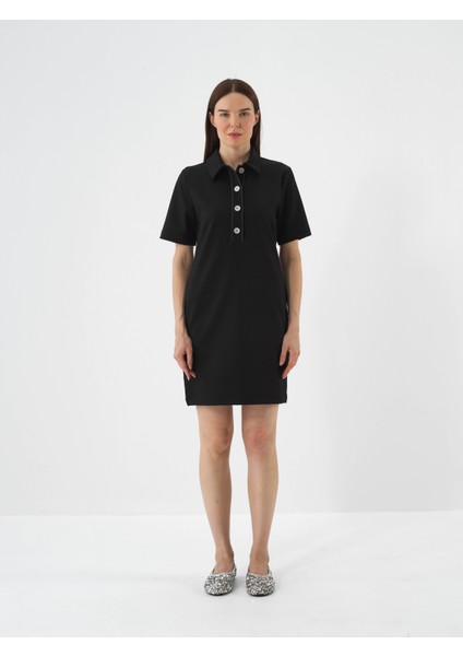 Kadın Siyah Esnek Dokulu Regular Fit Elbise